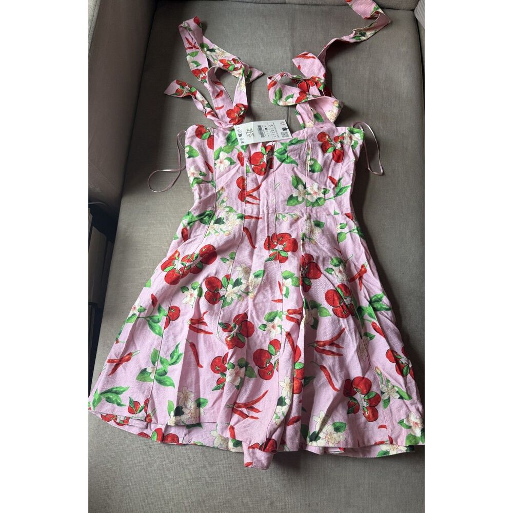 NWT ZARA Cherry Printed Short Dress Size Small 8830/167 Bloggers Fave
